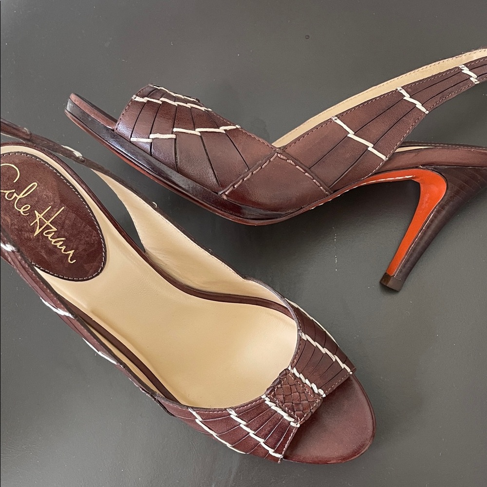 Cole Haan Nike Air Dark Brown Slingback leather Heels sz 8,5 - Picture 2 of 9